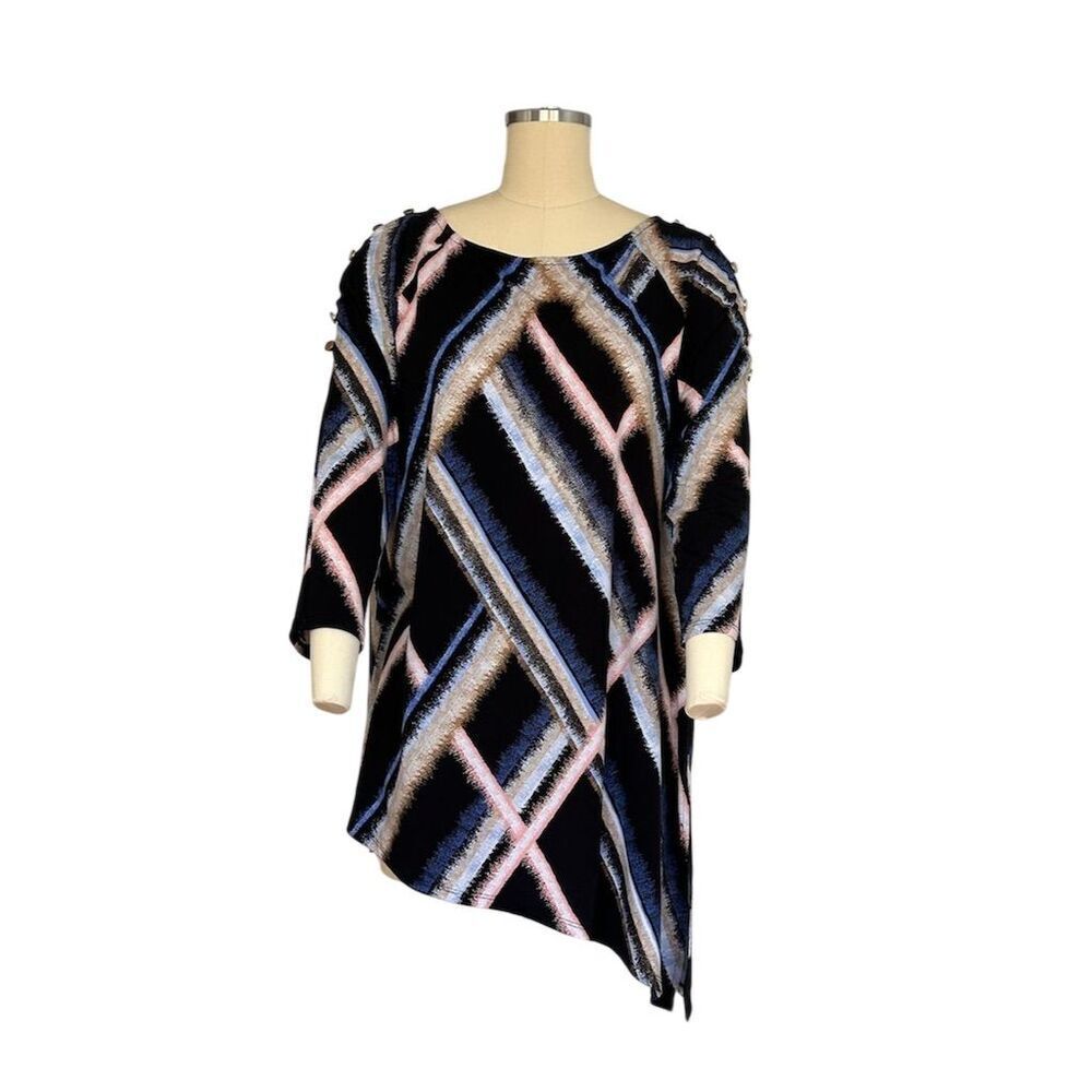 JM Collection Women's XL Geometric Print Tunic Top 3/4 Sleeve Multicolor - Picture 2 of 9